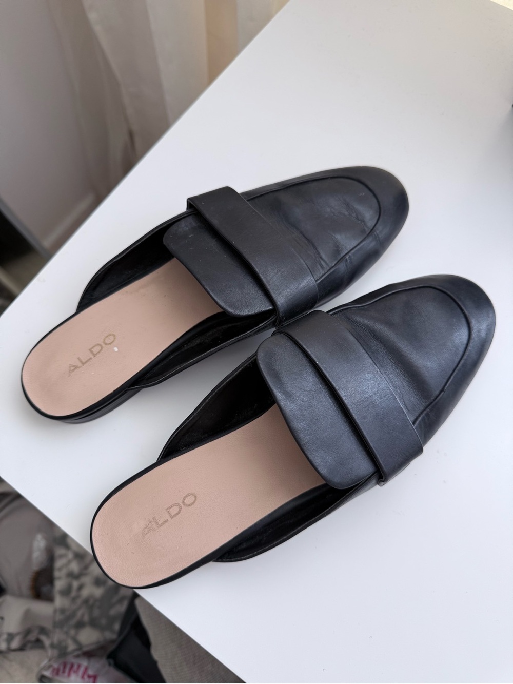 Aldo Black Leather Mule Loafers for Women size 7